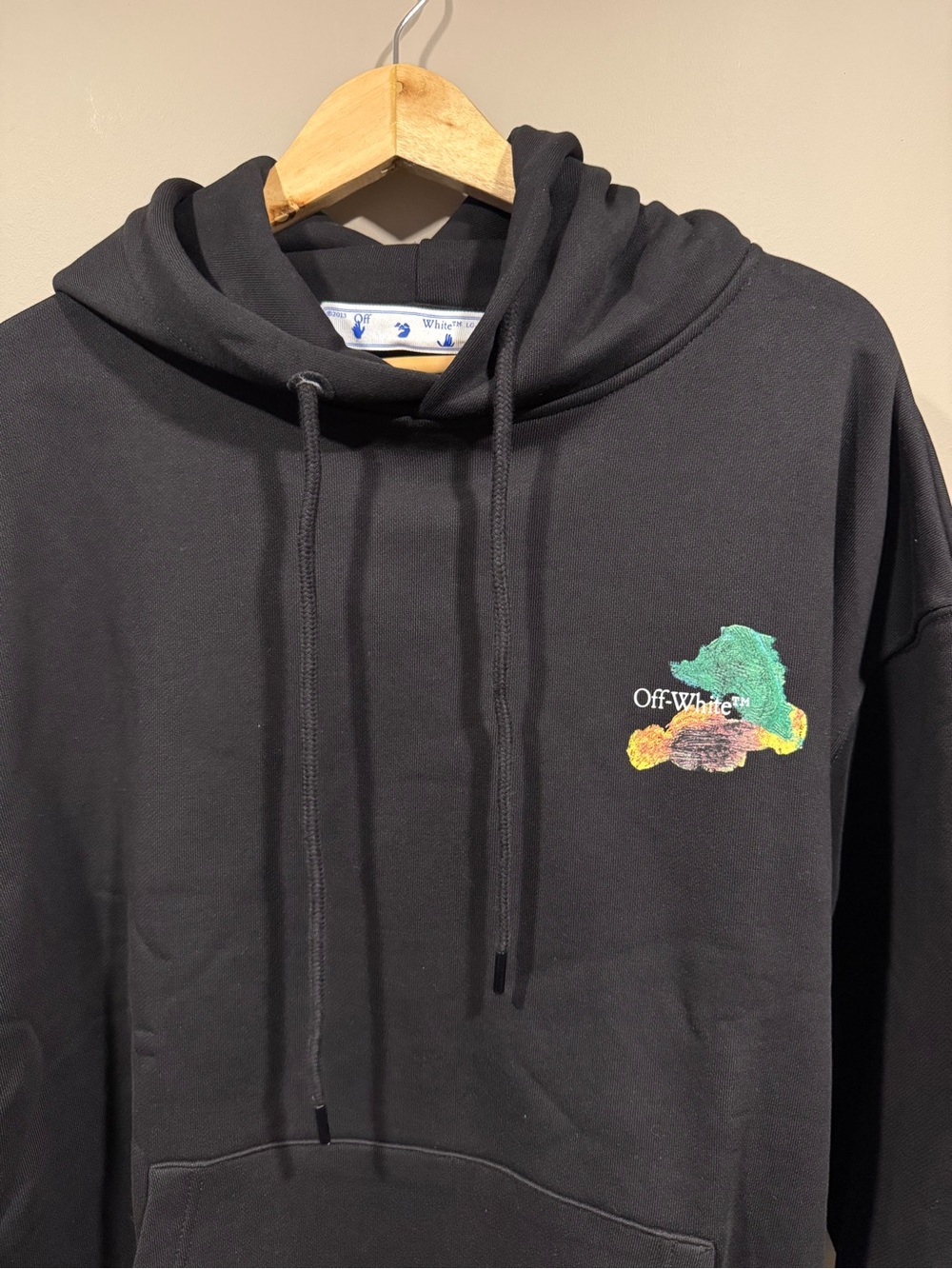 Off-White Black Hoodie with Multicolor logo Paint-Style Graphic image 4